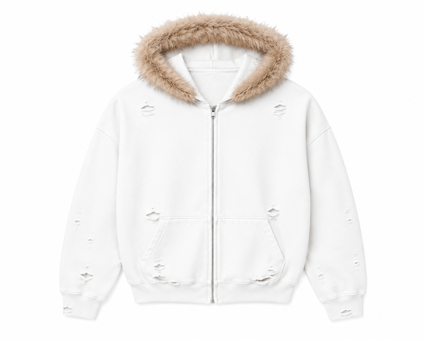 DISTRESSED ZIP UP HOODIE