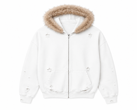 DISTRESSED ZIP UP HOODIE